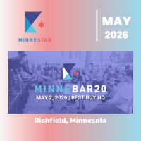 Promotional Minnestar poster: gradient pink–blue background, Minnestar logo, May 2026, and Richfield, Minnesota.
